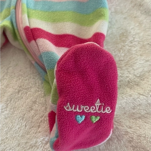 NWOT Newborn Carter’s pink blue green  stripe footed pajamas w/monkey graphic - Picture 8 of 10